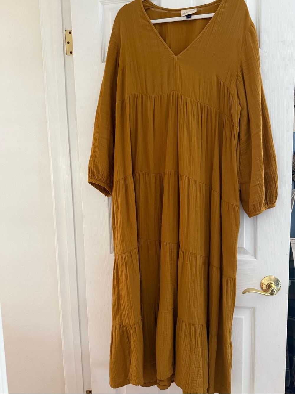 Universal Thread Mustard V-Neck Tiered Maxi Dress